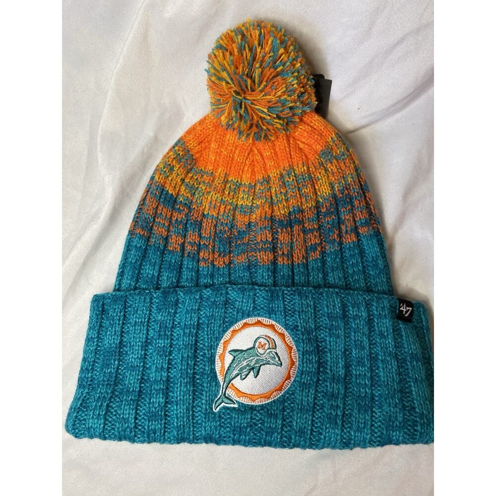 Miami Dolphins ’47 Brand Pom Knit Beanie Hat NFL Winter Cap Teal NWT Florida